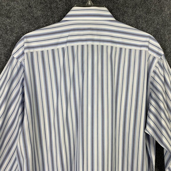 Thomas Dean Button Up Striped Dress Shirt Men Sz Large Flip Cuff Long Sleeve - Picture 8 of 10